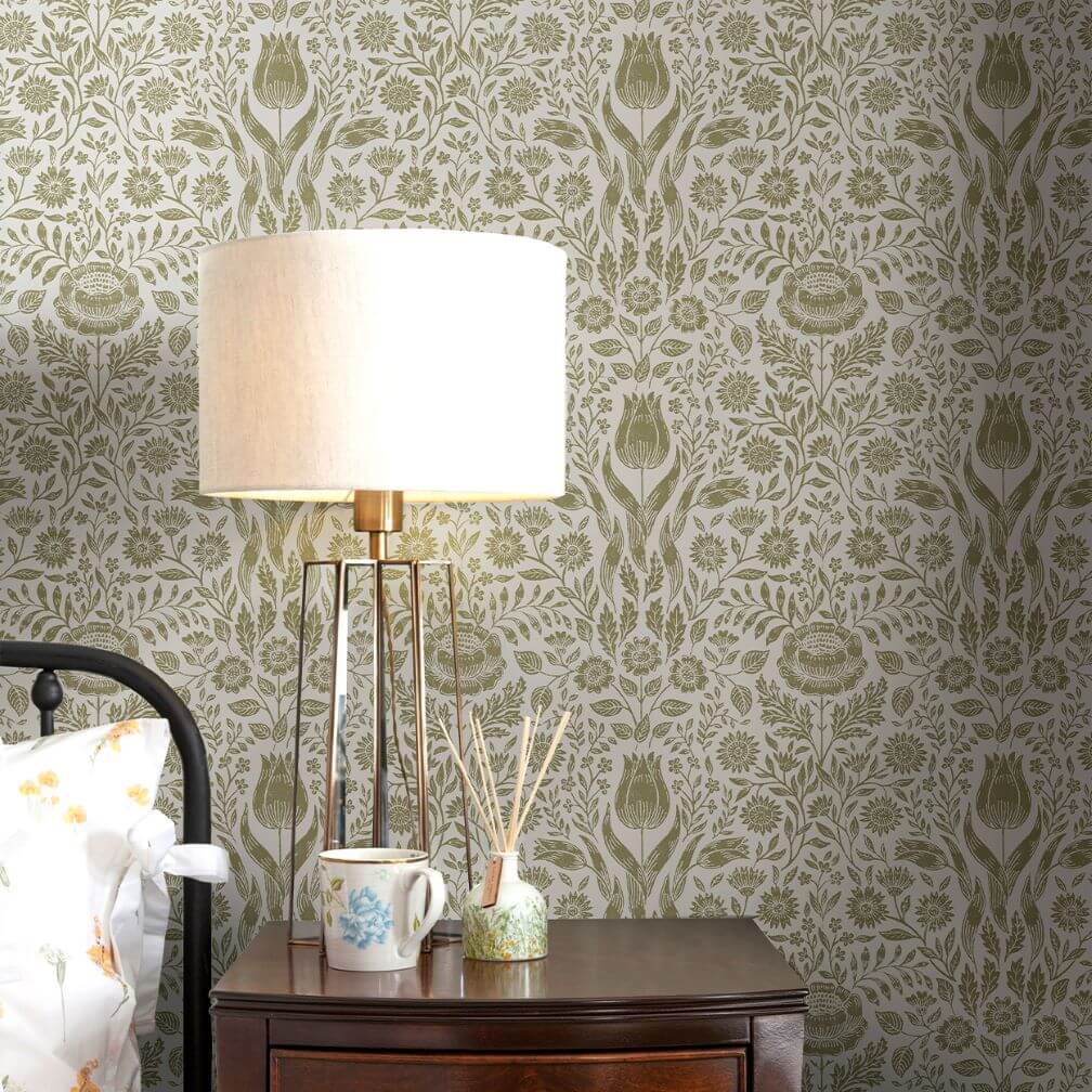 Laura Ashley Ashstead Damask Hedgerow Wallpaper