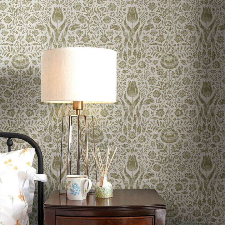 Laura Ashley Ashstead Damask Hedgerow Wallpaper