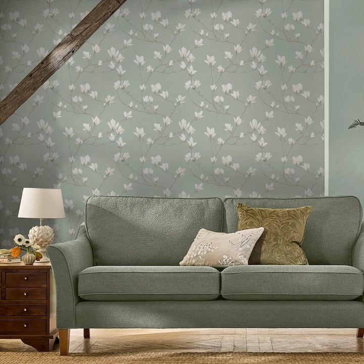Laura Ashley Magnolia Grove Pale Eau de Nil Wallpaper