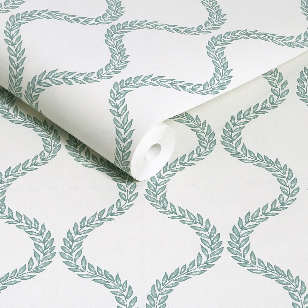 Graham & Brown Laurel Leaf Trellis Mist Wallpaper