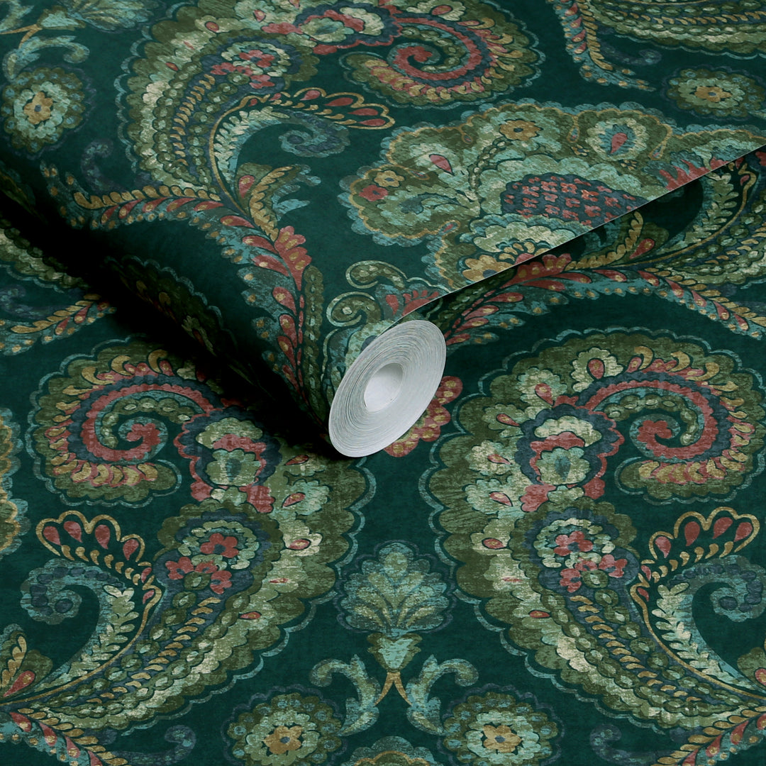 Graham & Brown Paisley Tapestry Teal Wallpaper