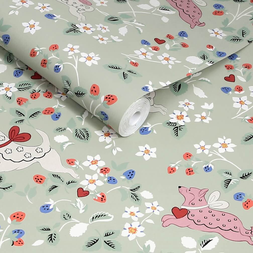 Cath Kidston Puppy Dream Floral Sage Wallpaper
