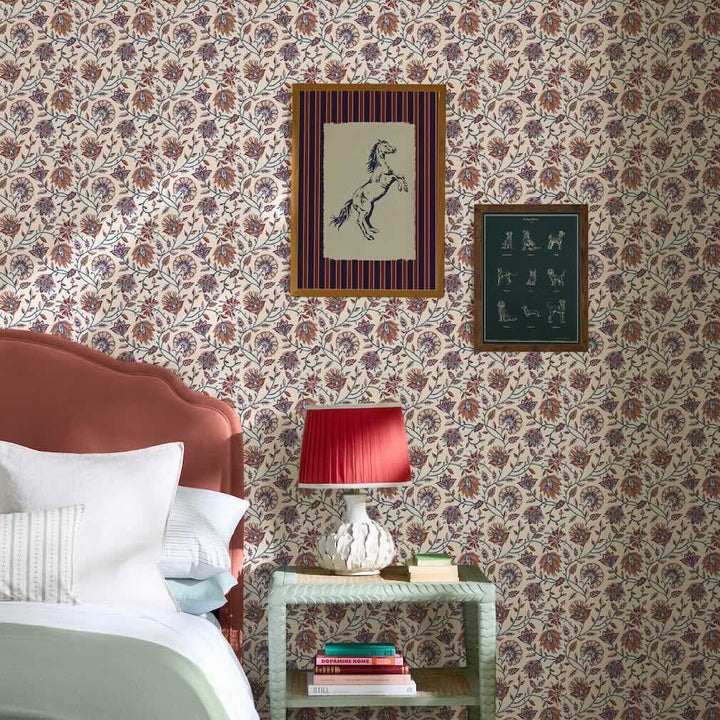 Joules Trailing Indienne Floral Blue & Orange Wallpaper
