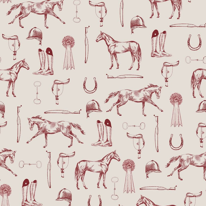 Joules Sketched Equestrian Print Cream & Burgundy Wallpaper