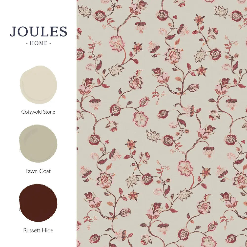 Joules Tree Of Life Floral Red & Pink Wallpaper