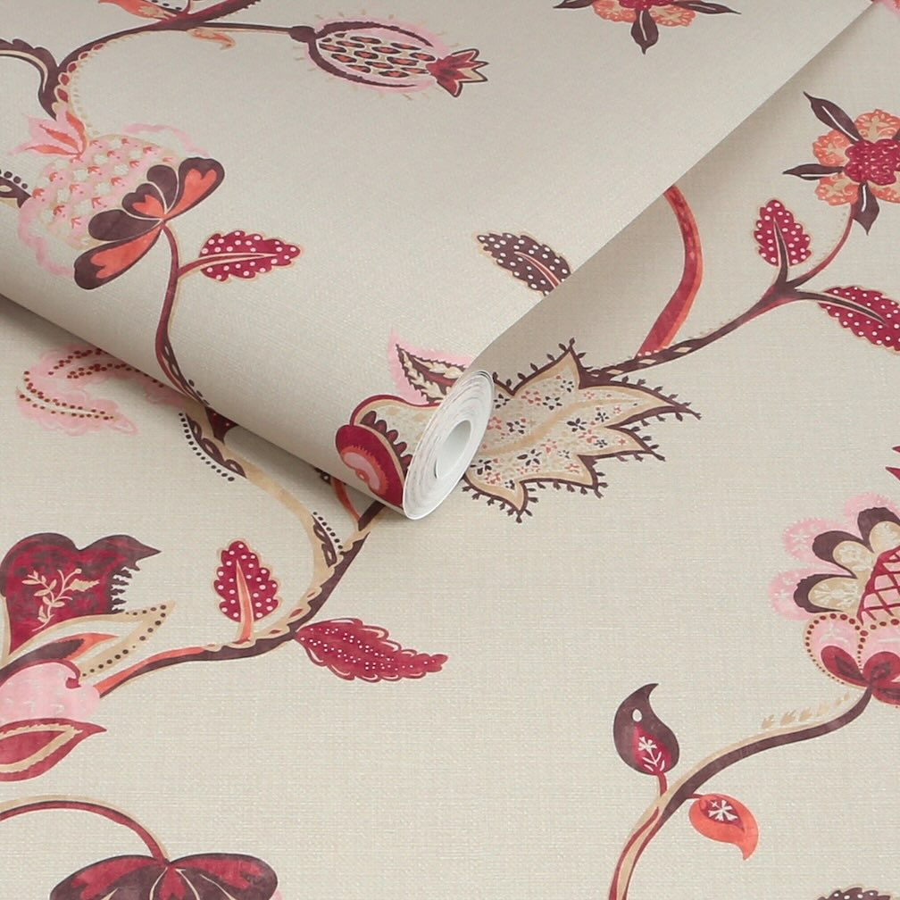 Joules Tree Of Life Floral Red & Pink Wallpaper