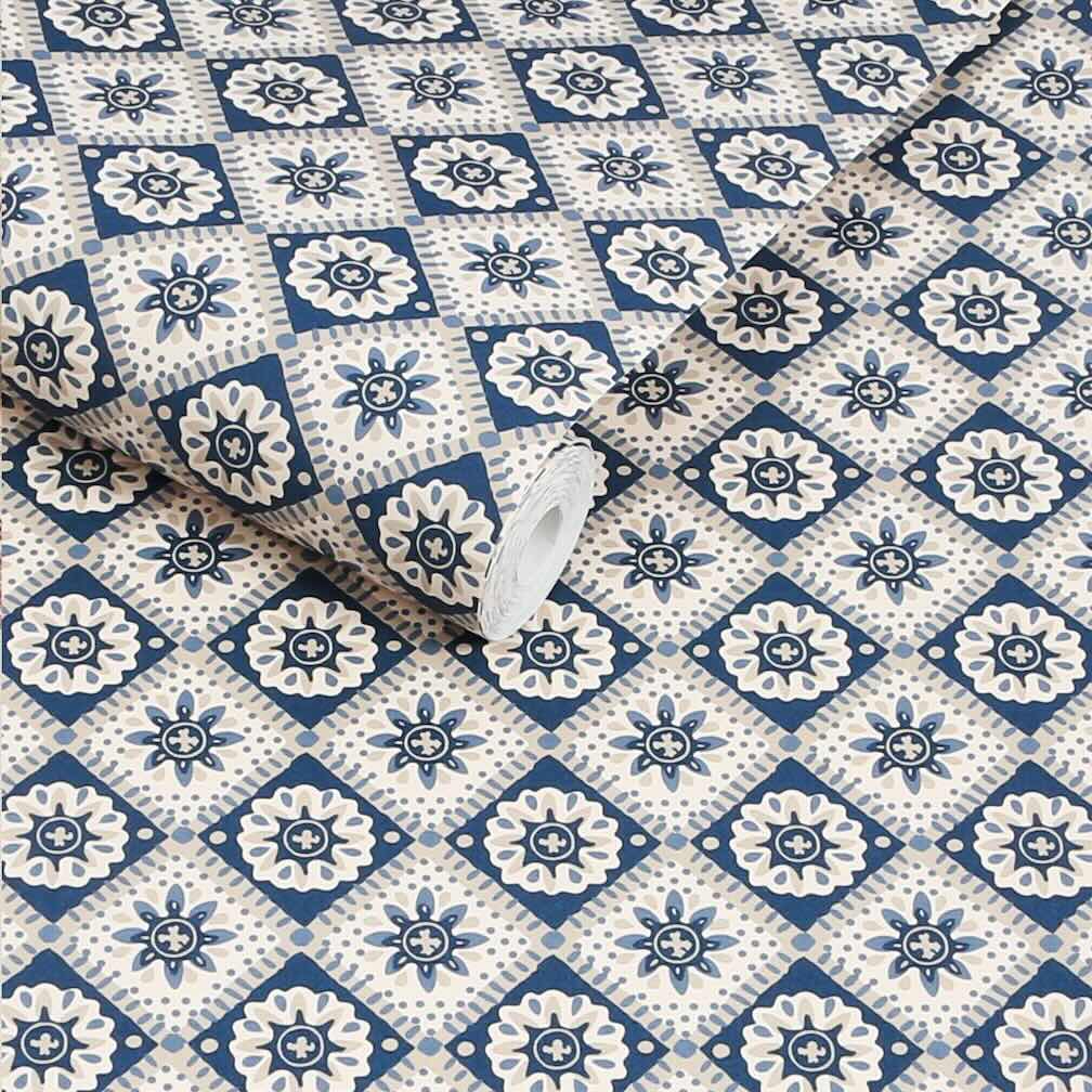 Joules Meadow Geo Navy & Cream Wallpaper