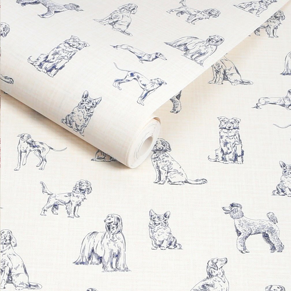 Joules Sketched Dogs Cream & Blue Wallpaper