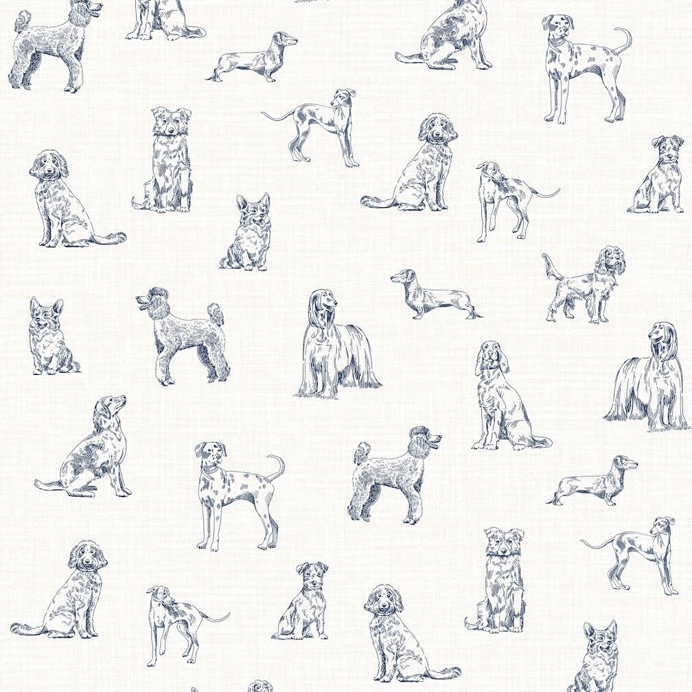 Joules Sketched Dogs Cream & Blue Wallpaper