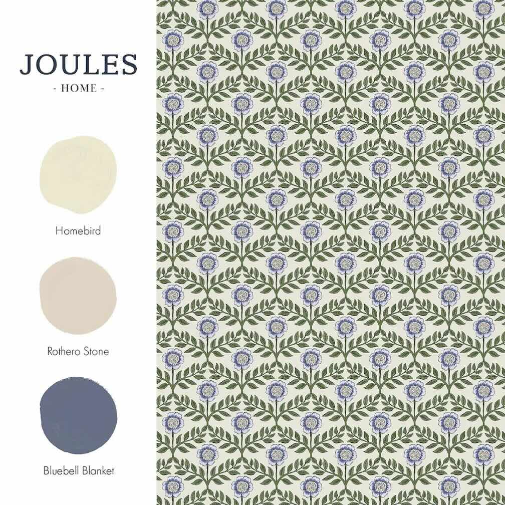 Joules Stately Floral Green & Blue Wallpaper