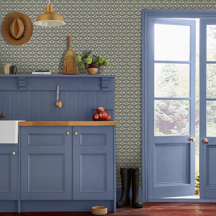 Joules Stately Floral Green & Blue Wallpaper