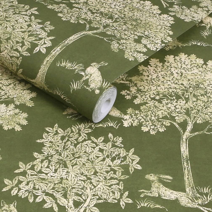Joules Fox and Hare Olive Green Wallpaper