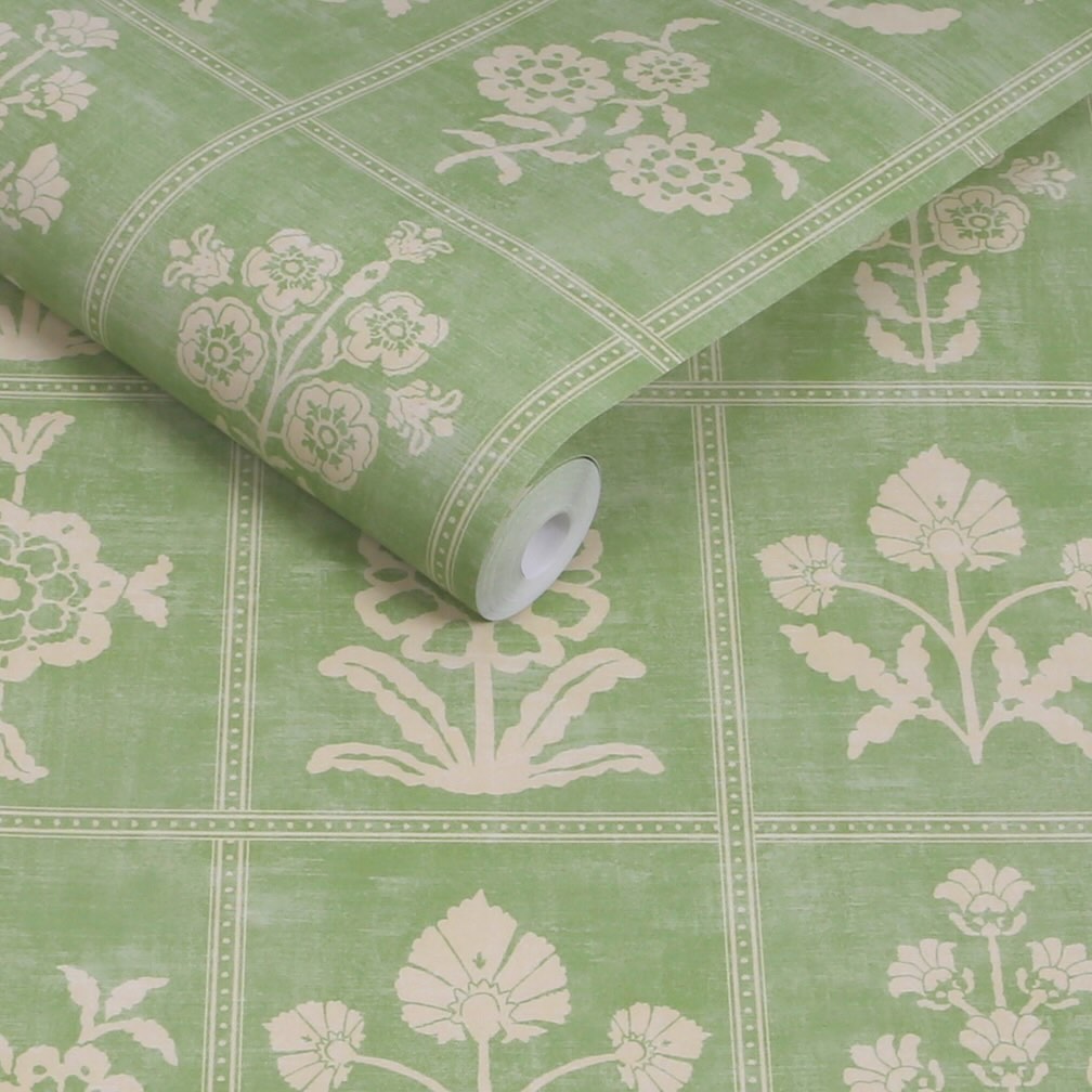 Joules Garden Floral Grid Pistachio Green Wallpaper