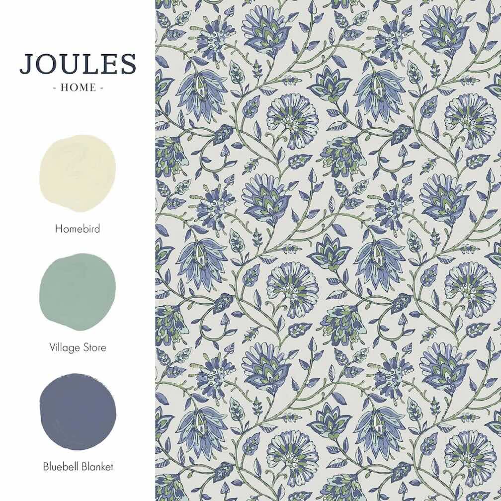 Joules Trailing Indienne Floral Blue & Green Wallpaper