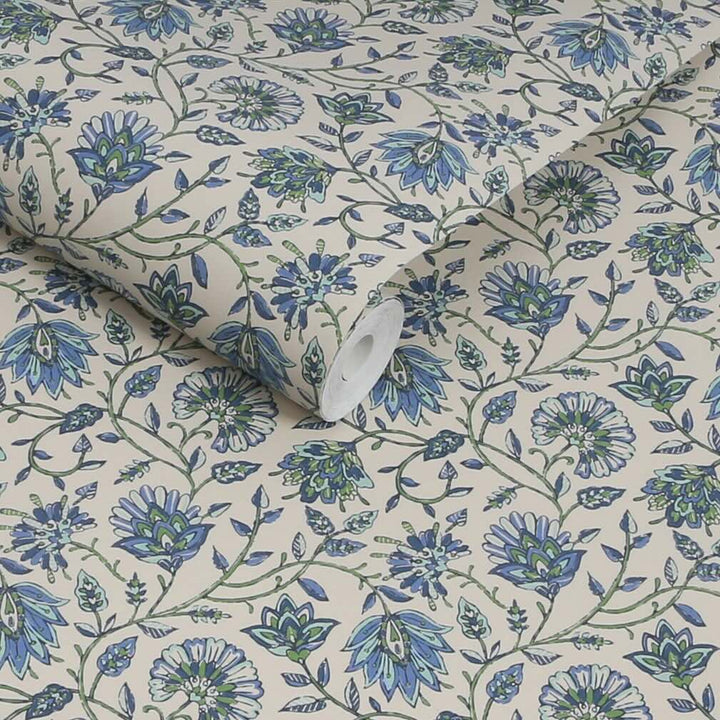 Joules Trailing Indienne Floral Blue & Green Wallpaper