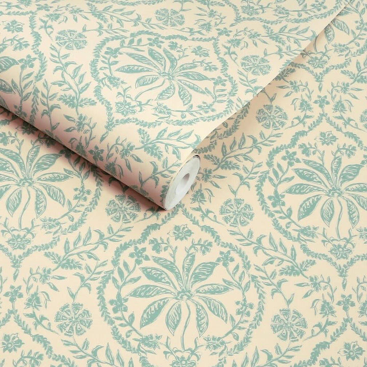 Joules Indienne Palm Cream & Duck Egg Blue Wallpaper