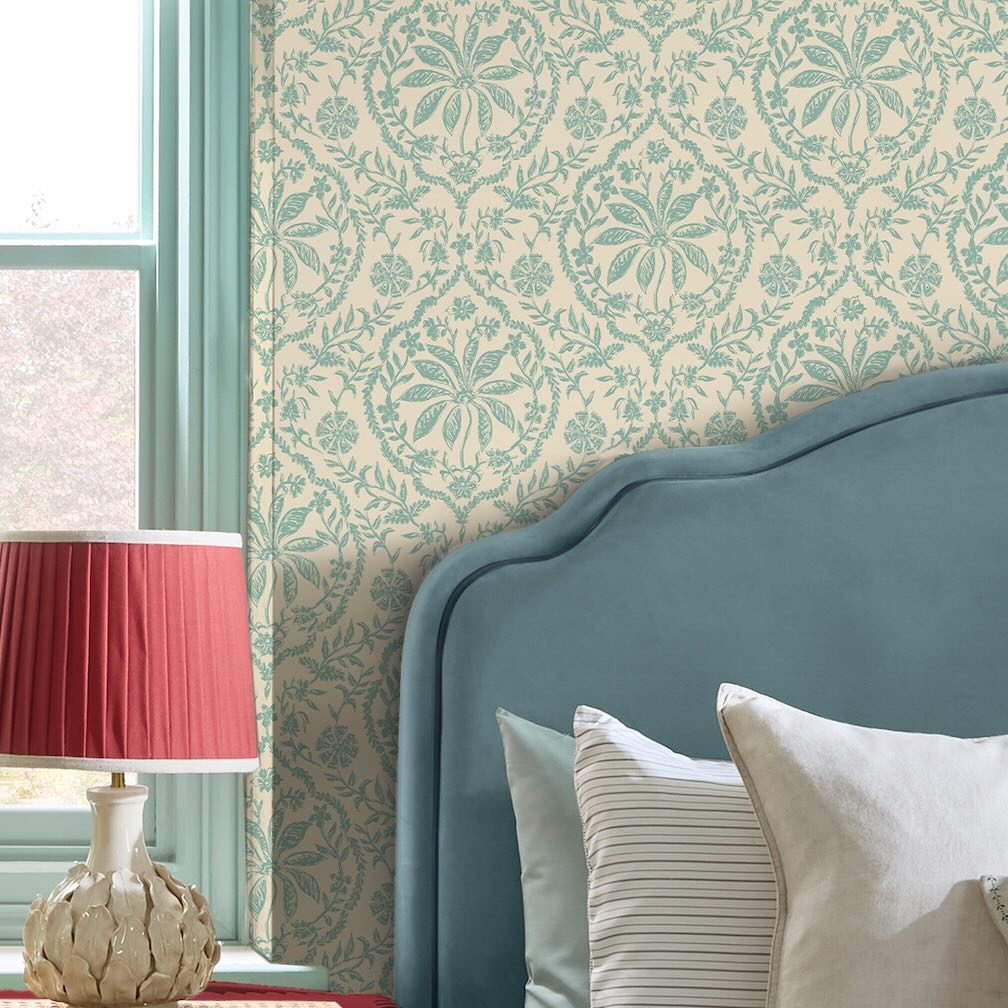 Joules Indienne Palm Cream & Duck Egg Blue Wallpaper