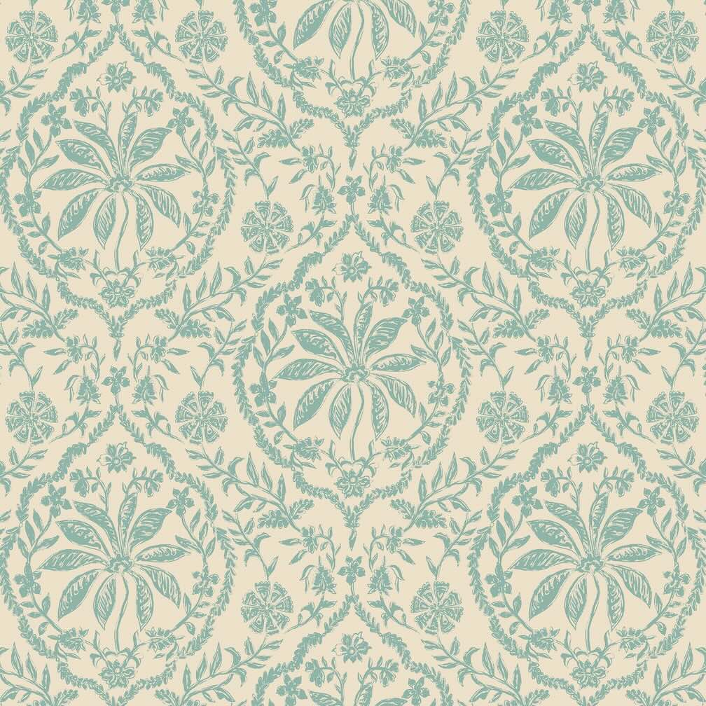 Joules Indienne Palm Cream & Duck Egg Blue Wallpaper