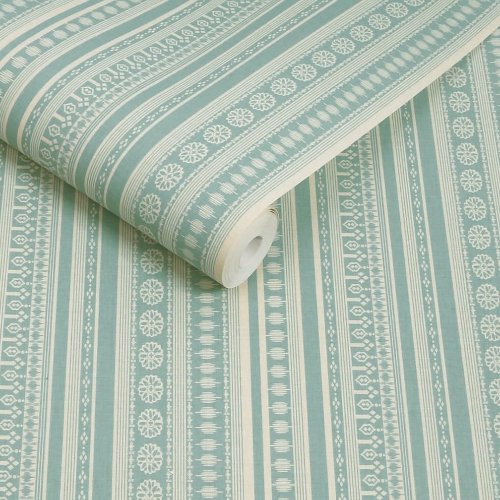 Joules Decorative Stripe Duck Egg Blue & Cream Wallpaper