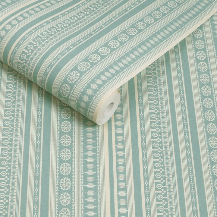 Joules Decorative Stripe Duck Egg Blue & Cream Wallpaper