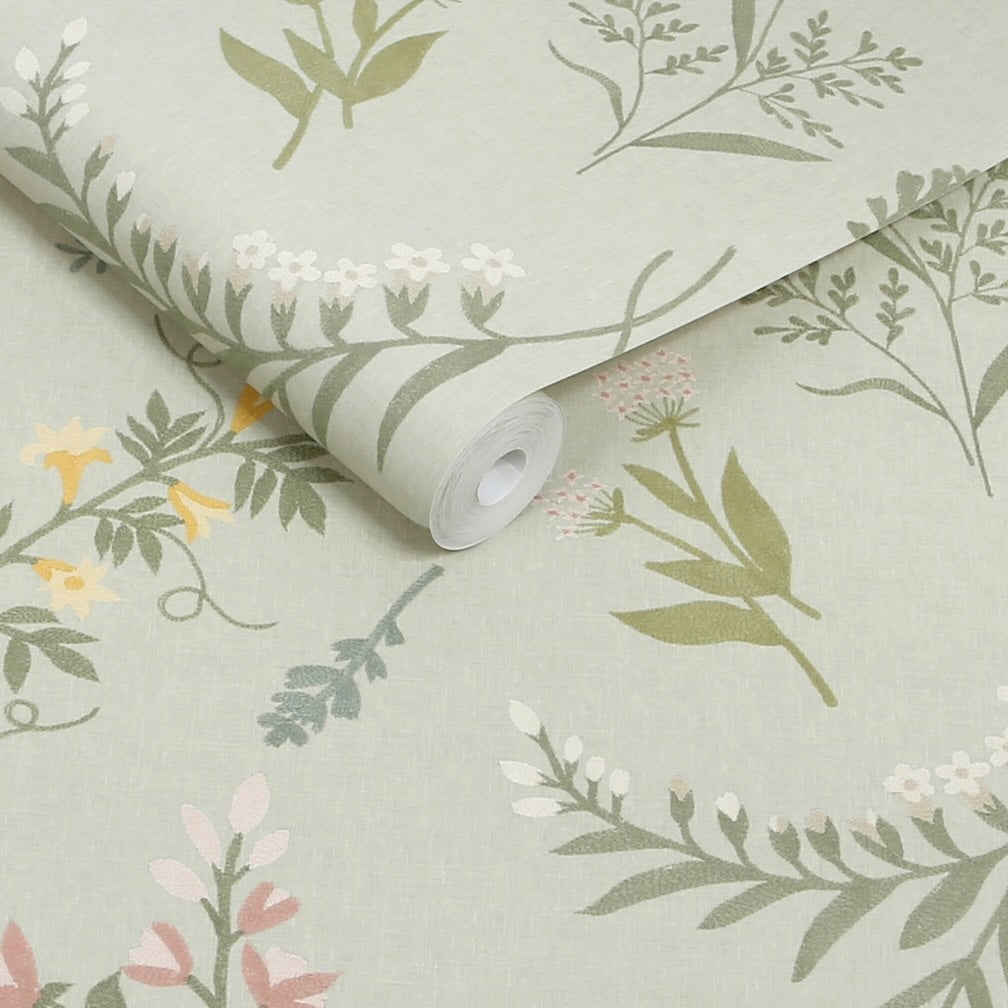 Next Sage Stitch Floral Wallpaper
