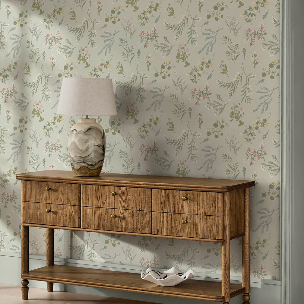 Next Sage Stitch Floral Wallpaper