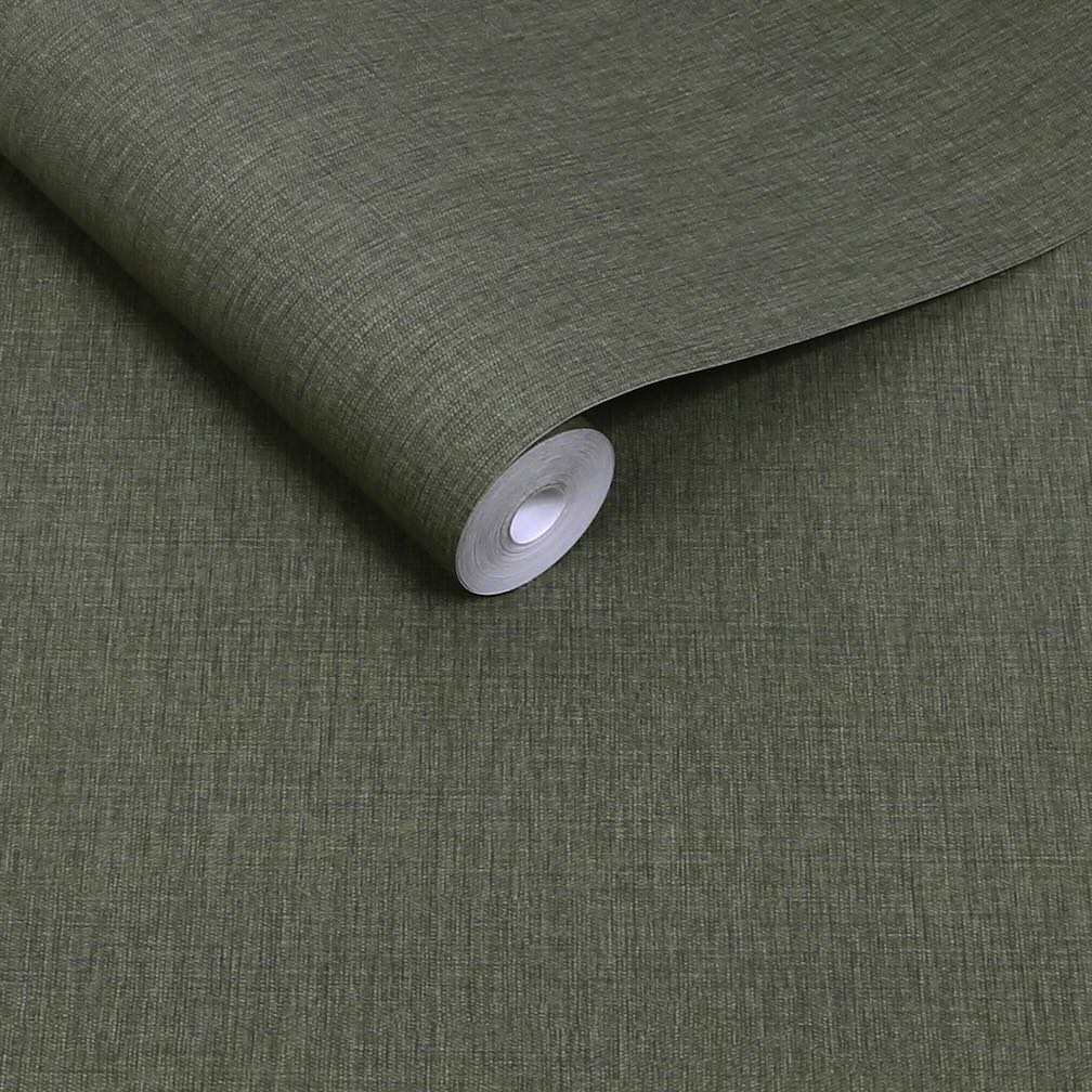 Next Deep Green Linen Look Wallpaper
