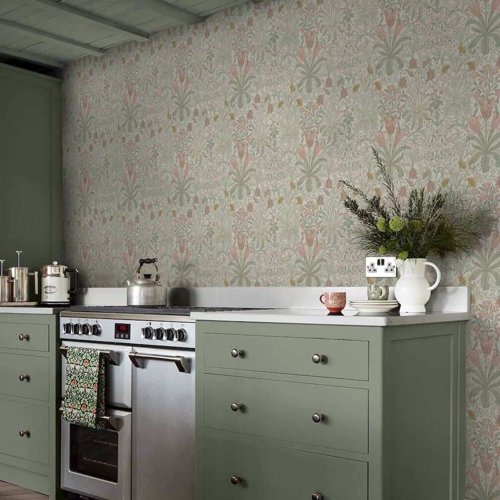 William Morris Woodland Weeds Peony & Sage Wallpaper