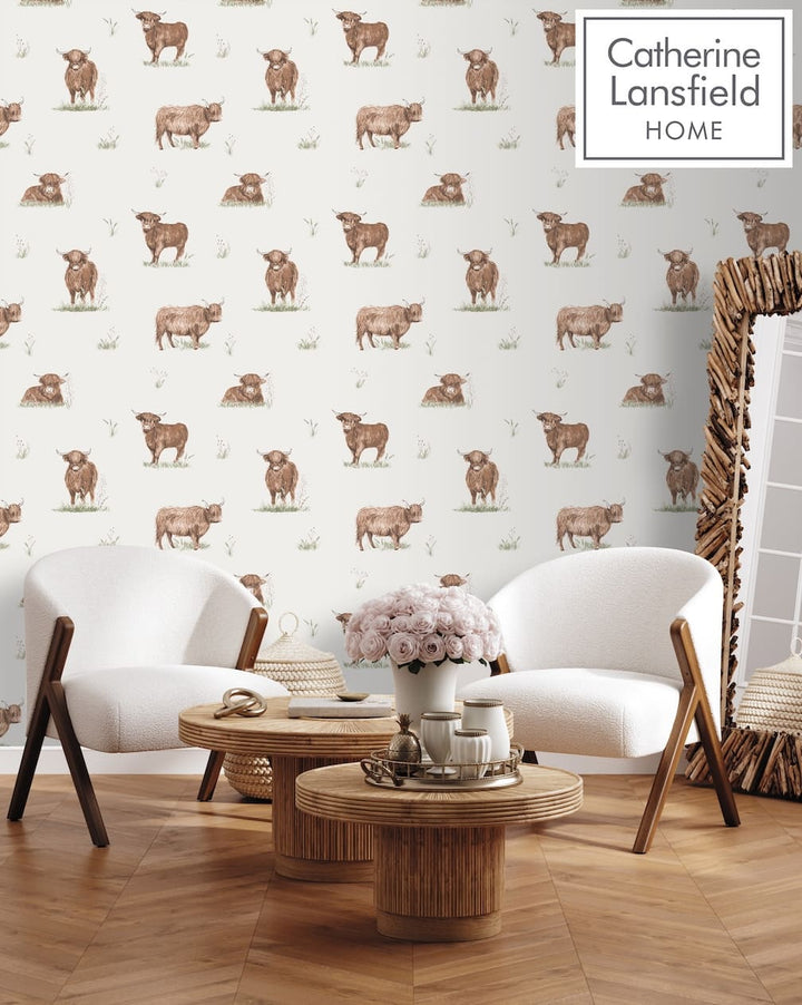Catherine Lansfield Angus Highland Cow Wallpaper