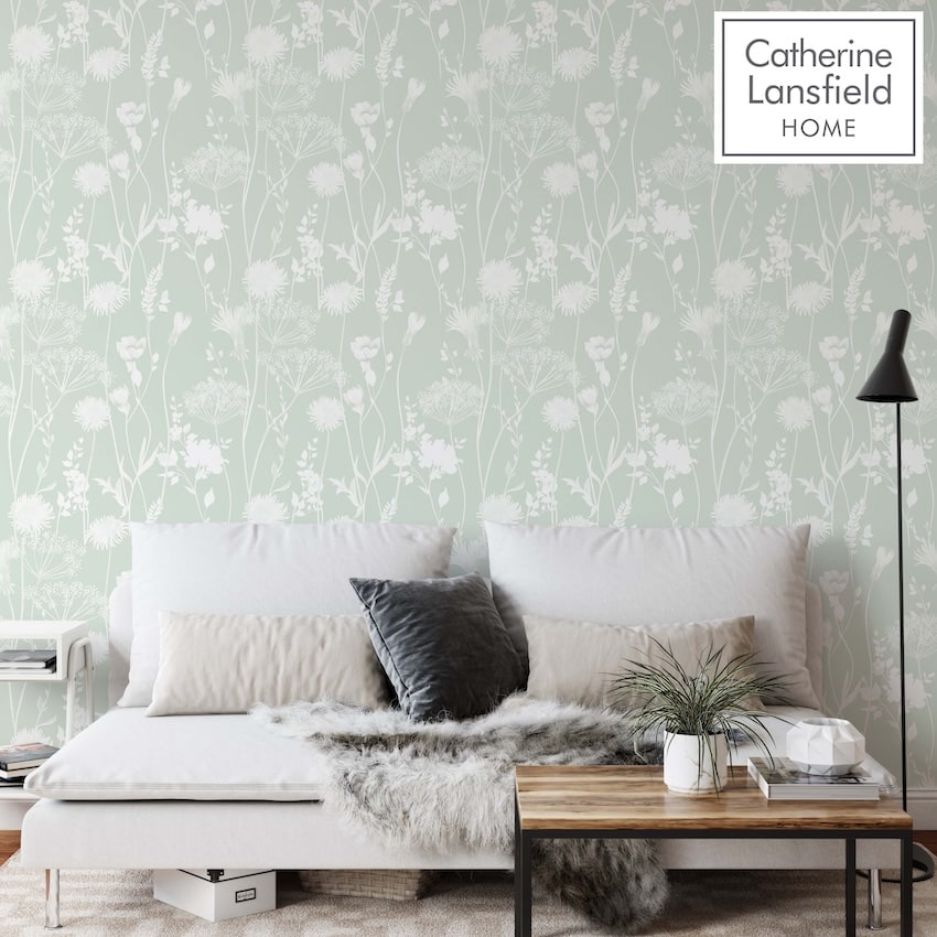 Catherine Lansfield Meadowsweet Floral Green Wallpaper