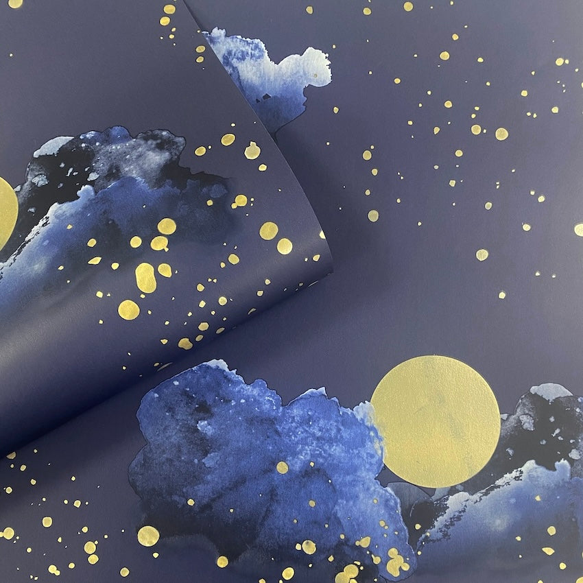 Muriva Night Sky Blue & Gold Wallpaper