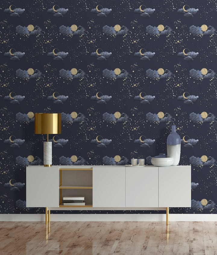 Muriva Night Sky Blue & Gold Wallpaper