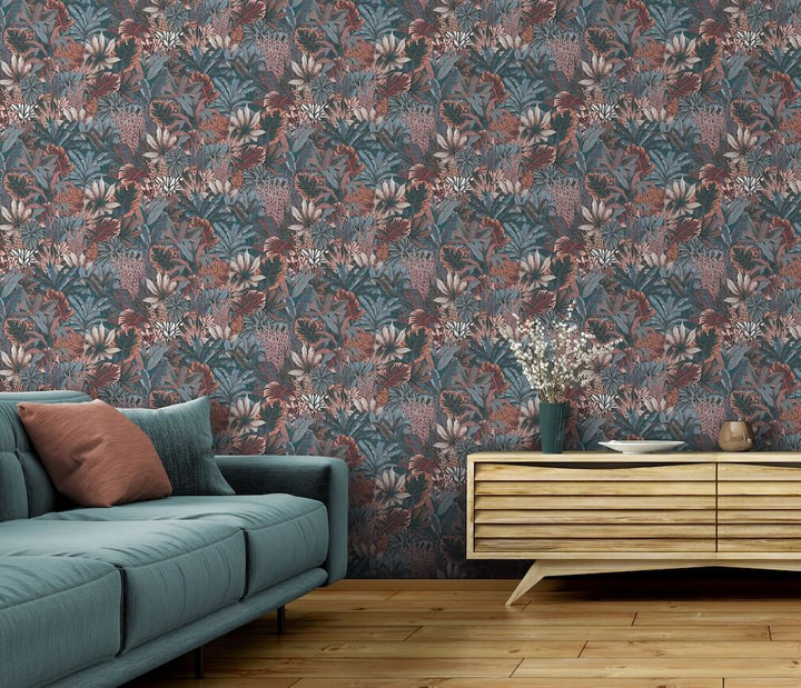 Muriva Lush Forest Teal Metallic Wallpaper