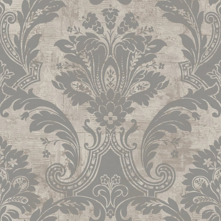 Belgravia Plaster Damask and Linear Concrete Silver Wallpaper