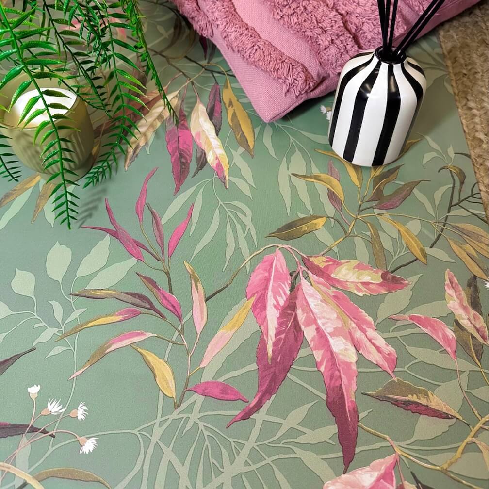 Belgravia Kanata Leaf Pink Sage Wallpaper