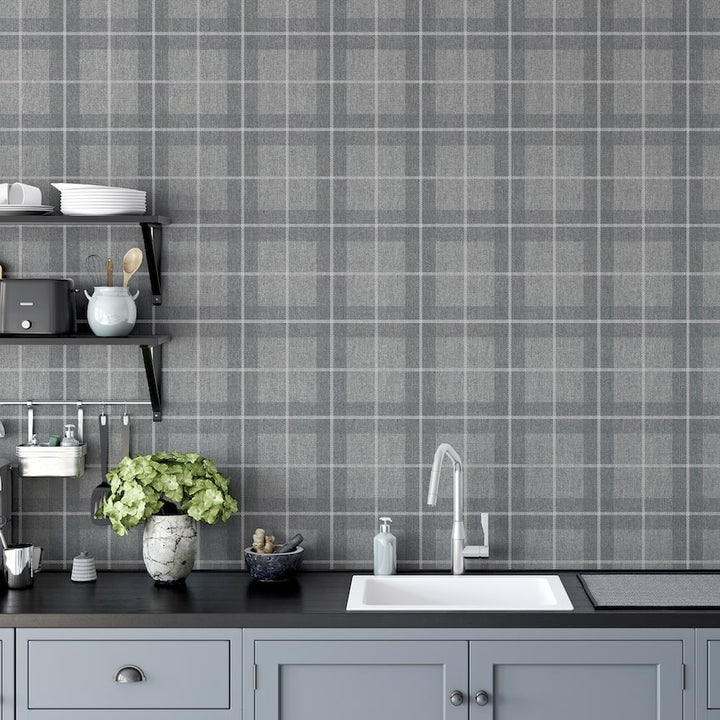Arthouse Heritage Check Grey/Silver Wallpaper