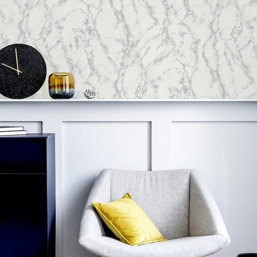 Arthouse Carrara Marble Silver Wallpaper