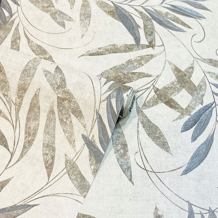 Arthouse Luxury Leaf Natural Grey Wallpaper