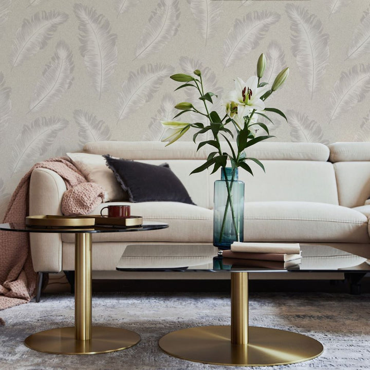 Belgravia Ciara Feather Soft Silver Wallpaper