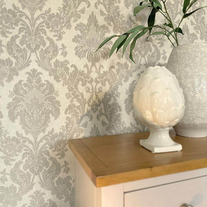 Belgravia Ciara Damask Soft Silver Wallpaper