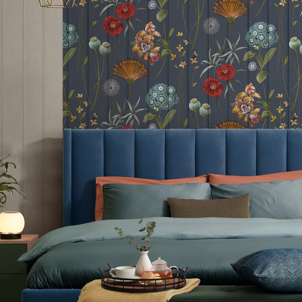 Belgravia Botanist Blue Wood Panel Wallpaper