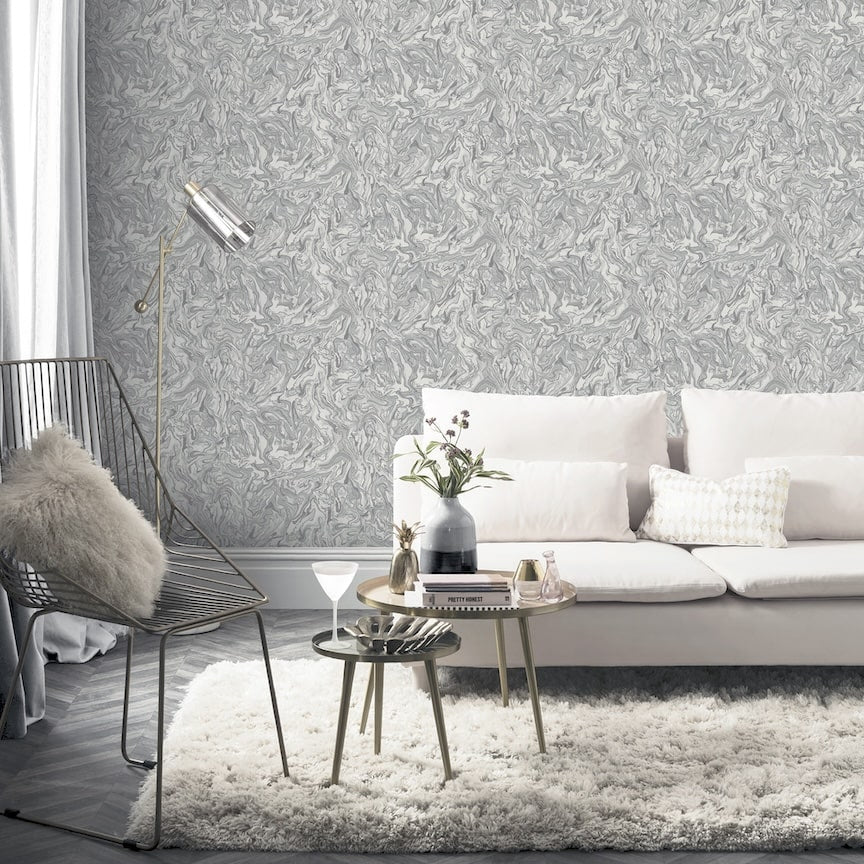 Arthouse Liquid Marble Grey Wallpaper