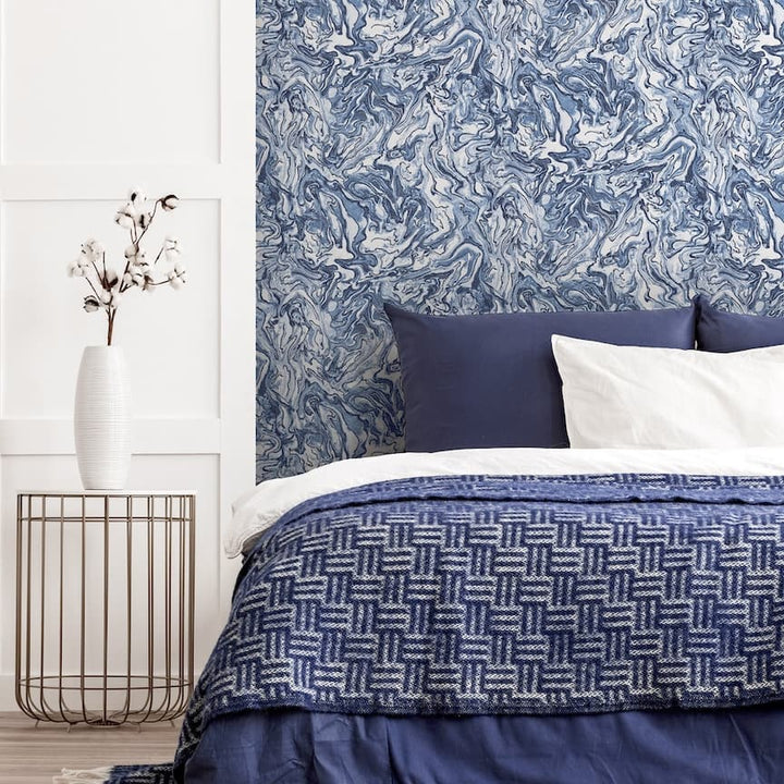 Arthouse Liquid Marble Navy Wallpaper
