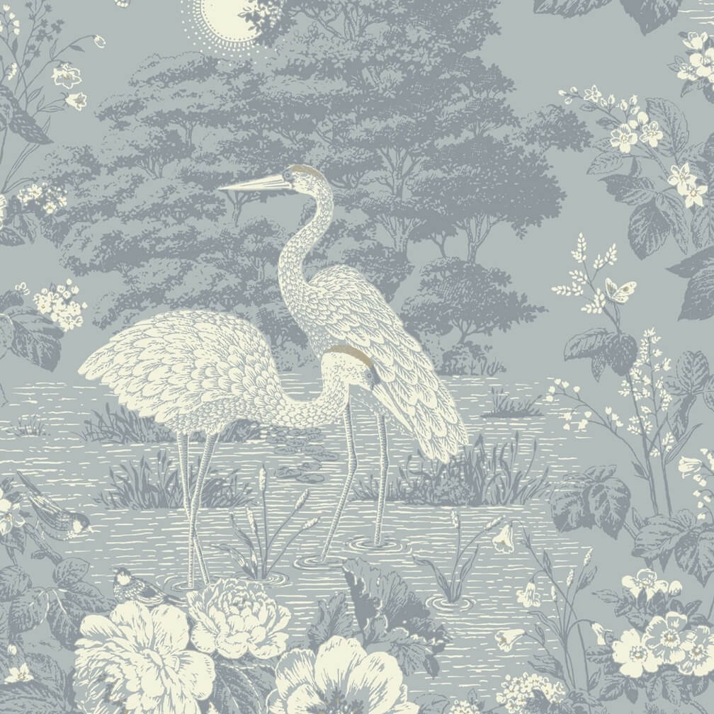 Belgravia Izumi Crane Blue Wallpaper