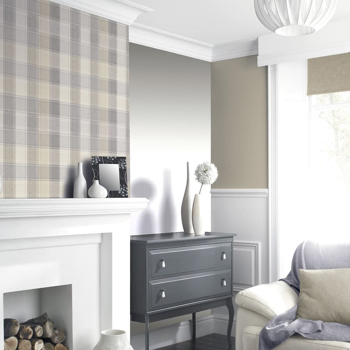 Arthouse Country Check Grey Wallpaper