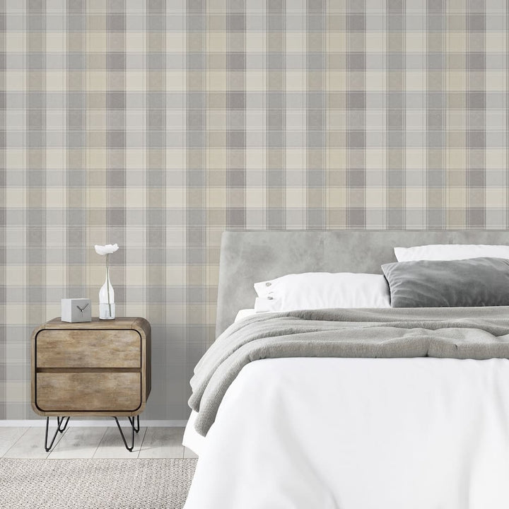 Arthouse Country Check Grey Wallpaper