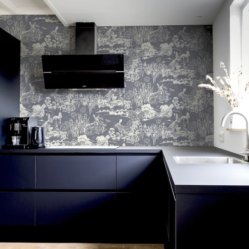 Arthouse Meadow Hare Navy Wallpaper