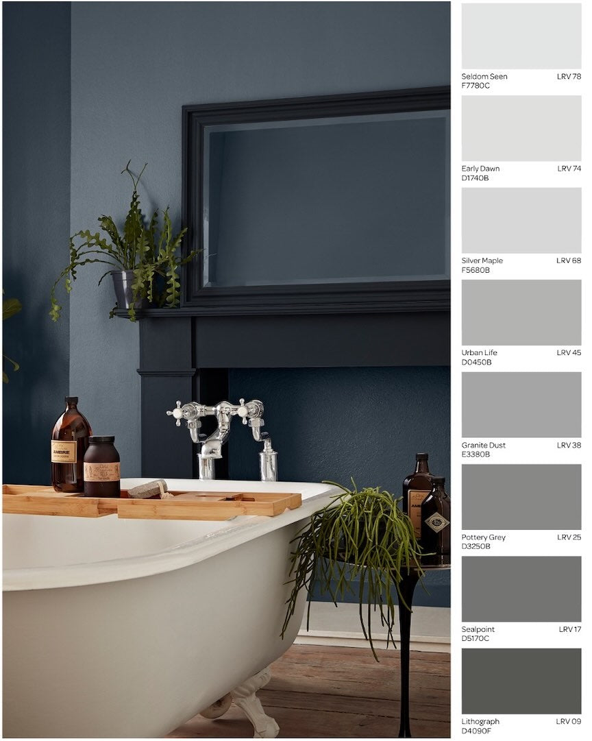 Shop Crown Colour Edit Grey Paint Collection - Bathroom Roomset