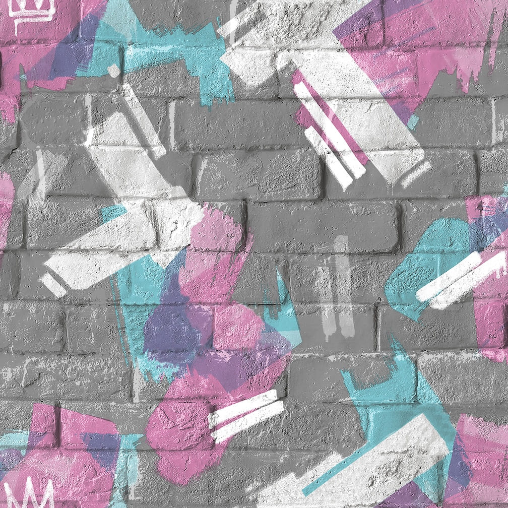Muriva Graffiti Brush Charcoal and Pink Wallpaper