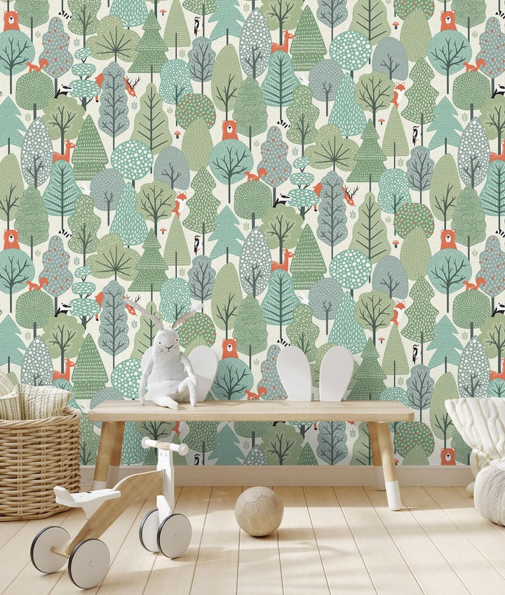 Muriva My Kingdom Wild Wood Green Wallpaper